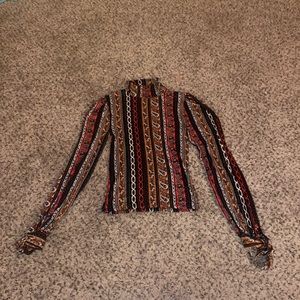 Free People Long Sleeve Tie at Wrist Blouse Turtleneck